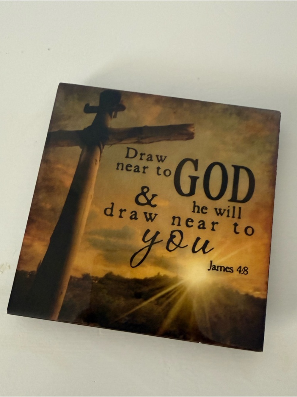 Inspirational 'Draw Near to God' Desk Plaque - Brown/Gold